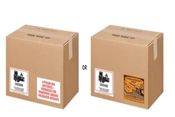 A properly labeled box for shipping lithium batteries