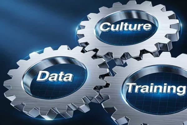 A graphic showing gears working together, labeled "Culture," "Data," and "Training"