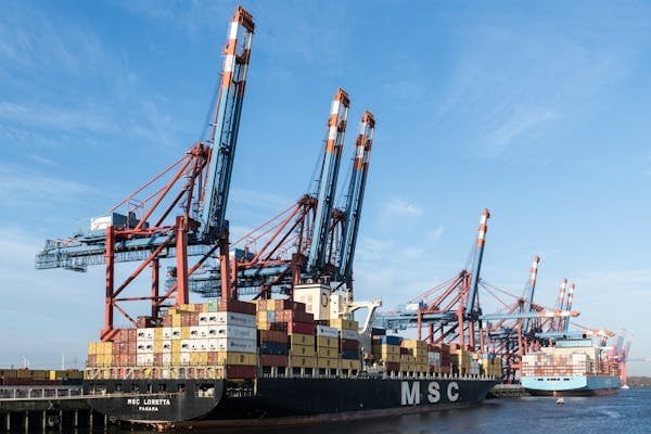 Container ship at a port