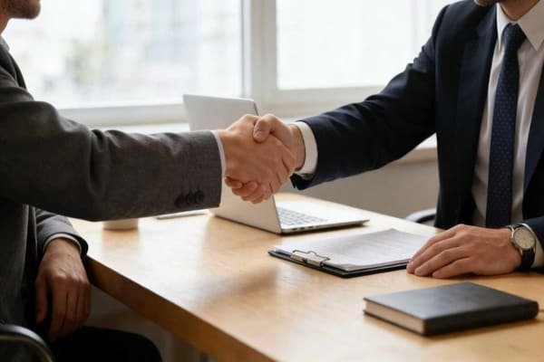 A customer service agent helping a client over the phone in a logistics office