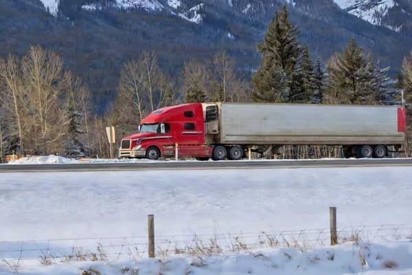 Container ship in a frozen port