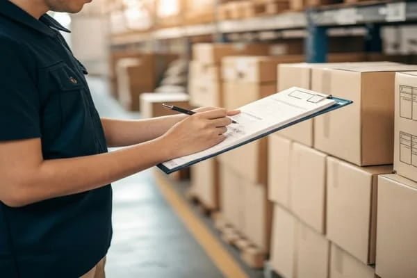 A person checking off items on a logistics checklist