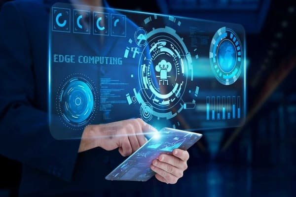 A person using a tablet with logistics and customer service icons floating around it