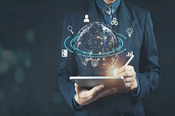 A network of connected devices showing data flow in a supply chain