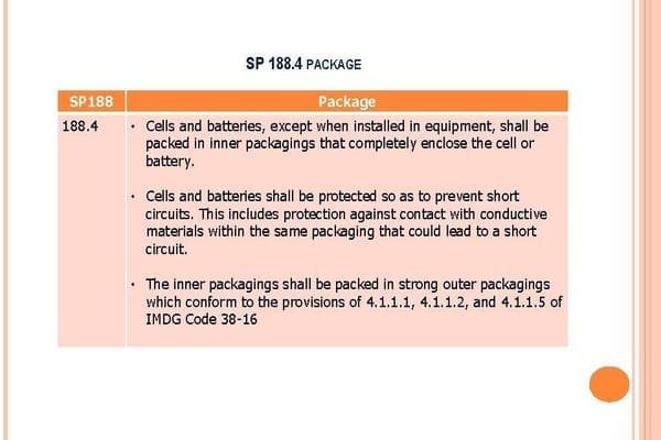 Label showing SP188 exemption for lithium batteries