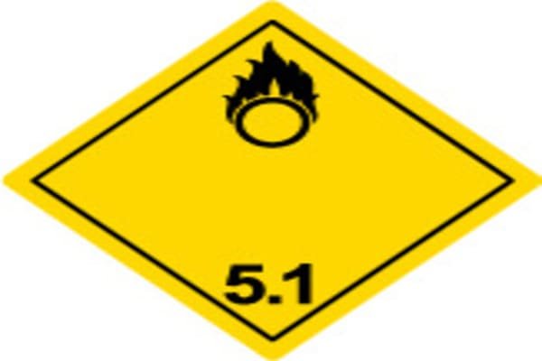 alt with keywords: Class 5 dangerous goods label on a shipping container