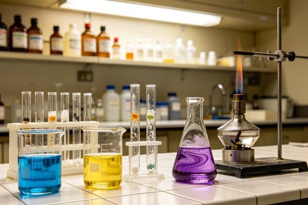 A chemical laboratory with various substances