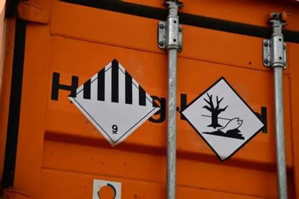 Shipping container with dangerous goods placard