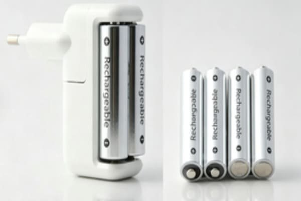 A side-by-side comparison of packaging for a standalone battery versus a product containing a battery.