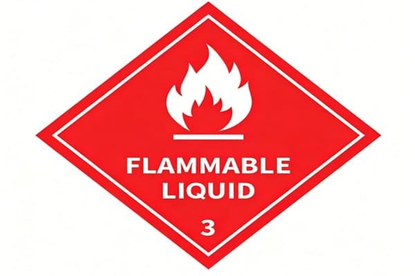 A properly labeled box of Class 3 flammable liquids ready for air freight