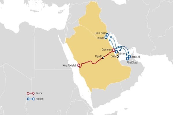 Infographic showing the journey from King Abdullah Port to Dammam Port