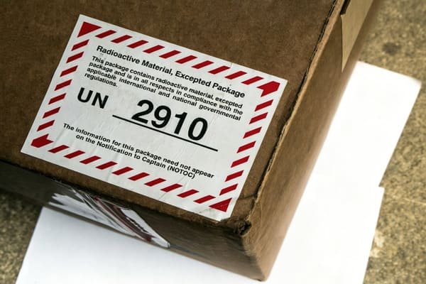 A worker in protective gear examining a UN-rated drum with a Safety Data Sheet on a clipboard