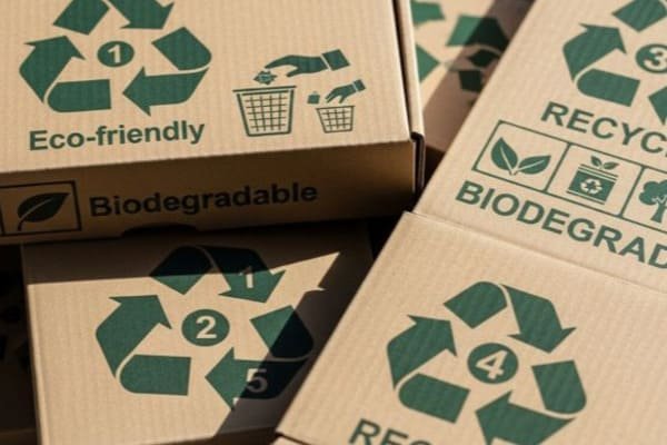 alt text: A pile of different packaging materials like cardboard, plastic, and paper sorted for recycling