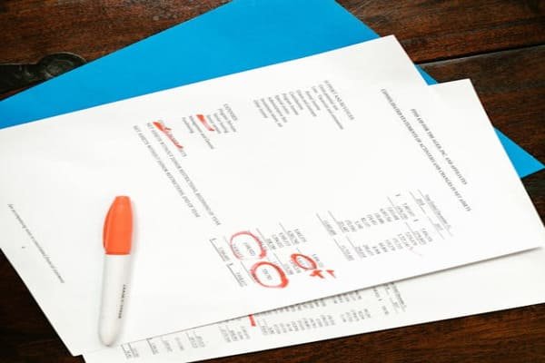 A stack of organized shipping documents like a commercial invoice and bill of lading.