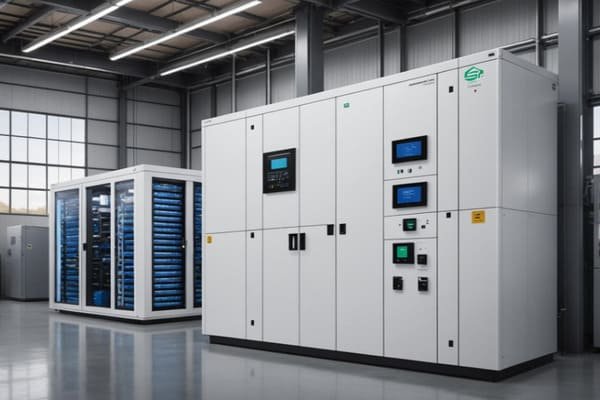 A row of C&I energy storage cabinets in a factory's utility room