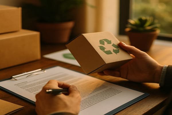 alt text: A package showing different recycling labels like the Triman logo and Green Dot