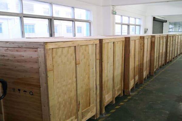 A well-packaged Energy Storage System in a wooden crate ready for shipping