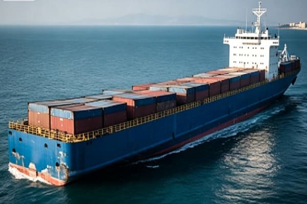 IMDG code book with shipping containers in background