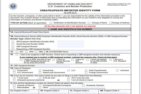 An illustration of customs paperwork with an IOR stamp