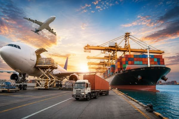 A train moving past a cargo ship to illustrate a choice