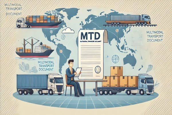 Diagram showing a single line connecting a factory to a customer via ship, train, and truck