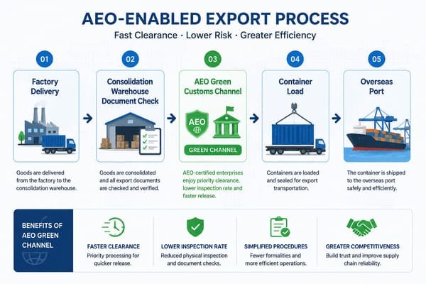 Workflow of priority customs clearance for consolidated cargo with AEO certified freight forwarder