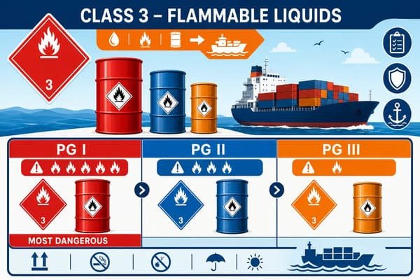Class 3 flammable liquids packing group classification chart for HAZMAT sea shipping