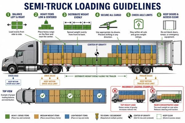 Diagram illustrating core loading guidelines for a semi-truck.