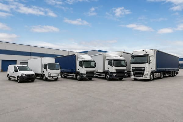 A fleet of general cargo vehicles, demonstrating different options for choosing a truck model.